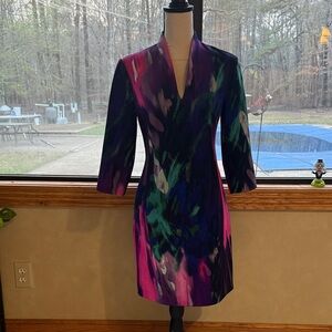 Trina Turk Multi-Color Abstract V-Neck Mini Dress